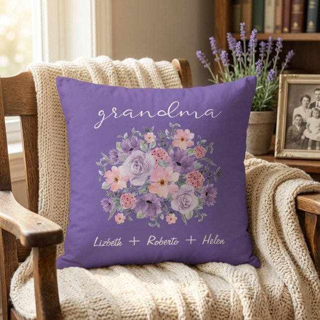 Personalized Grandma Pillow with Rose Bouquet (Creator Uploaded)