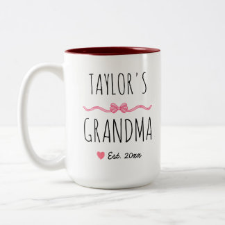 Personalized Grandma Pink Bow Name and Est. Year Two-Tone Coffee Mug