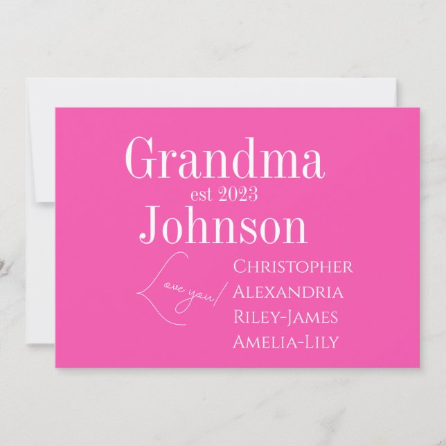 Personalized Grandma Pink Holiday Card (Front)