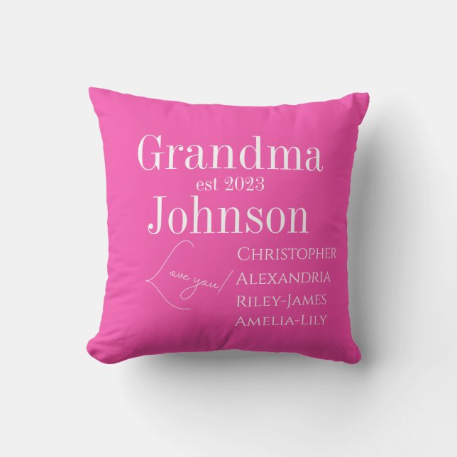 Personalized Grandma Pink Throw Pillow (Front)