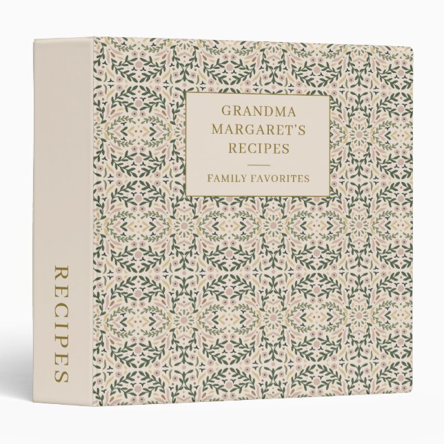 Personalized Grandma Recipe Keepsake Botanical 3 Ring Binder (Front/Spine)