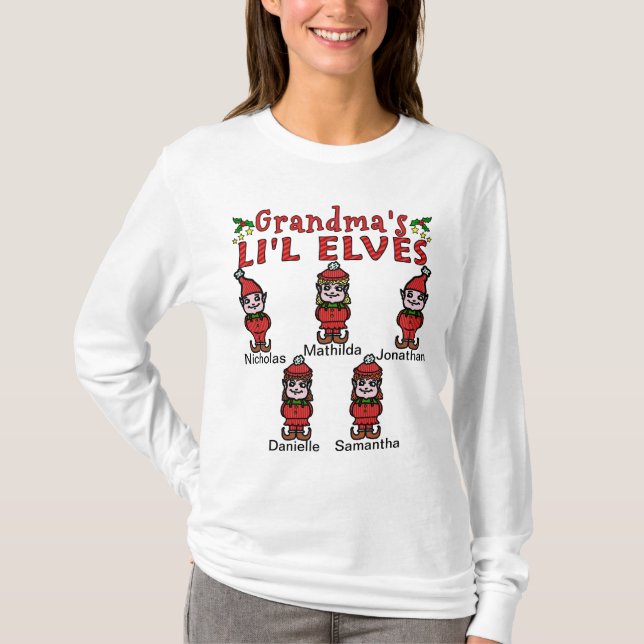 Personalized Grandma’s Li'l Elves 2 Boys 3 Girls T-Shirt (Front)