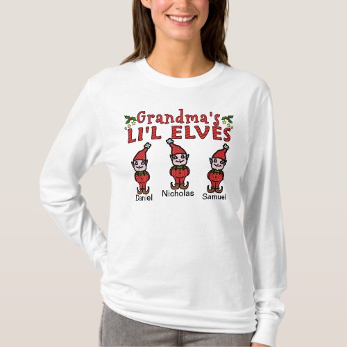 Personalized Grandmas Lil Elves 3 Boys T_Shirt