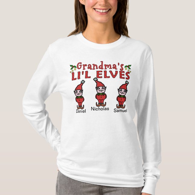 Personalized Grandma’s Li'l Elves 3 Boys T-Shirt (Front)