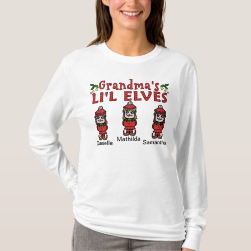 Personalized Grandmas Lil Elves 3 Girls T_Shirt