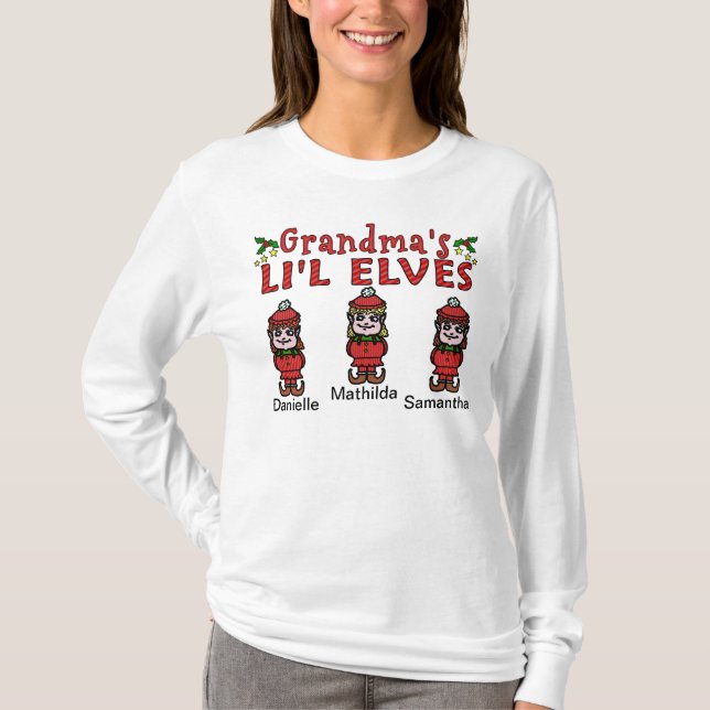 Personalized Grandma’s Li'l Elves 3 Girls T-Shirt (Front)