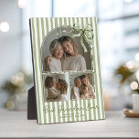 Personalized Grandma Sage Green Photo Keepsake Bow Plaque<br><div class="desc">Celebrate Grandma with a personalized photo plaque designed to honor family and connection. Featuring three custom photos, calming sage green stripes, and soft hand-lettered typography, this plaque blends modern design with timeless sentiment. A meaningful gift for Mother’s Day, birthdays, or just because.</div>