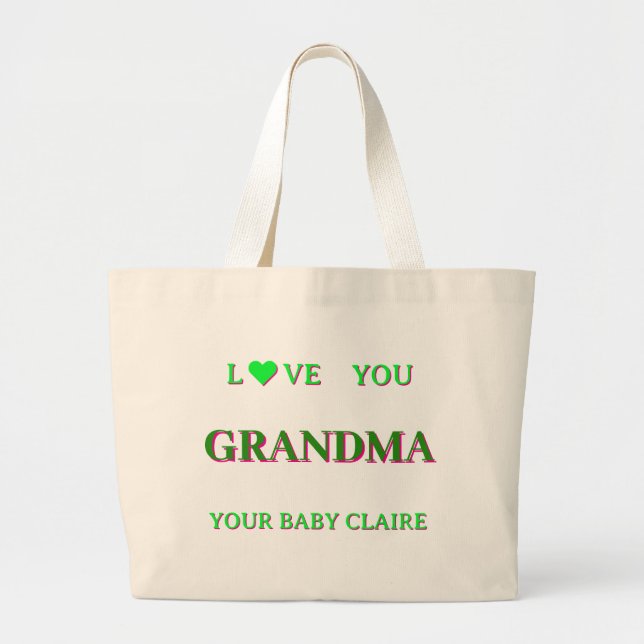 Personalized Grandma Script Large Tote Bag GREEN (Front)