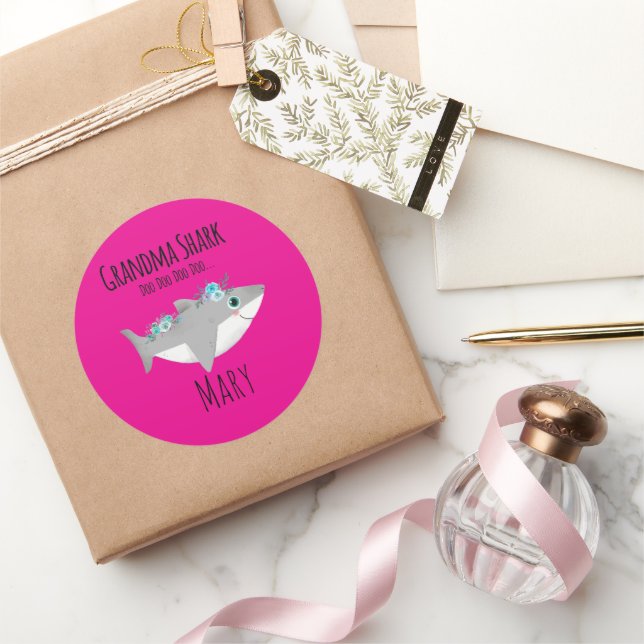 Personalized Grandma Shark Doo Doo Doo Classic Round Sticker (Gifting)