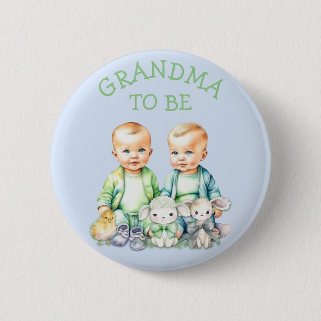 Personalized Grandma to be Twins Baby Shower   Button (Front)