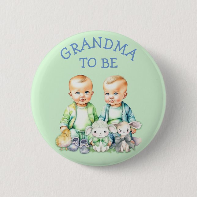 Personalized Grandma to be Twins Baby Shower   Button (Front)