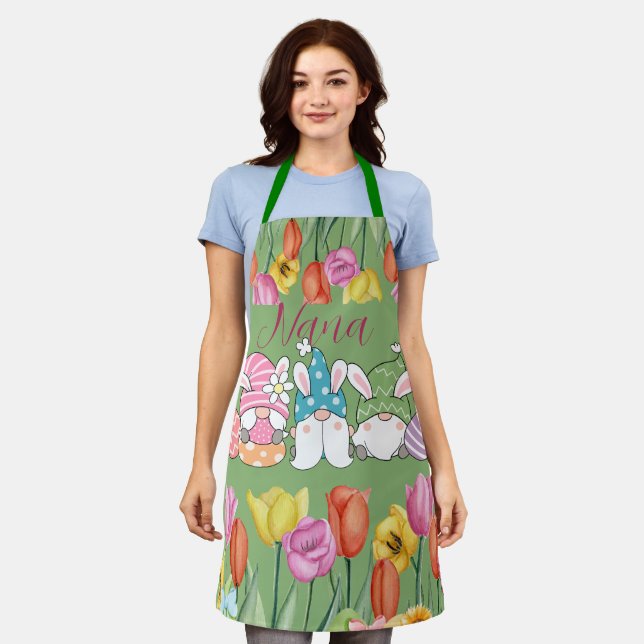 Personalized grandma tulip flower Easter gnomes Apron (Worn)
