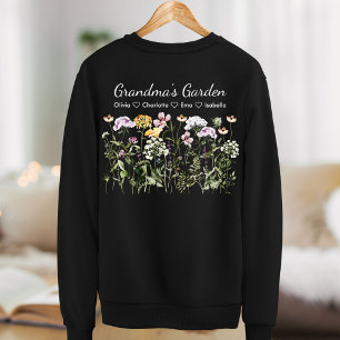 Personalized Grandma Wildflower Garden Black Sweatshirt