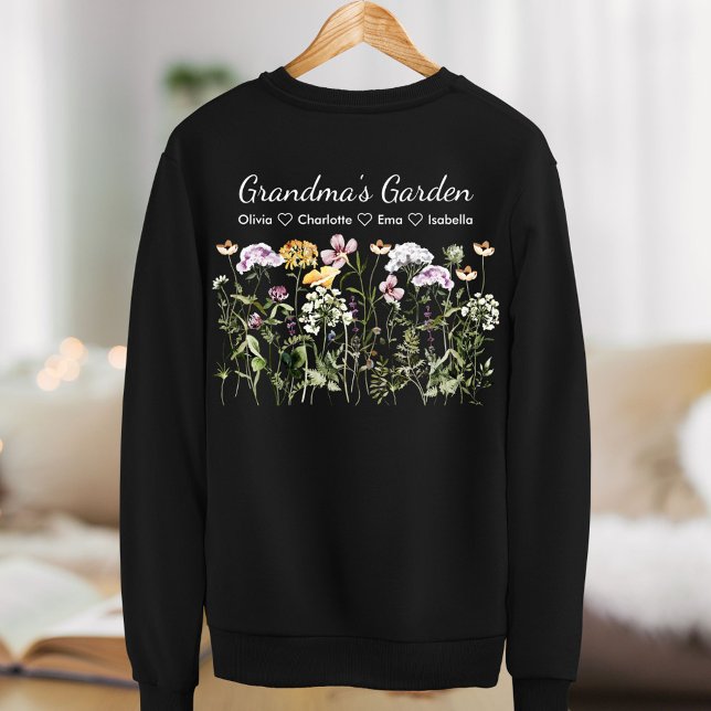 Personalized Grandma Wildflower Garden Black Sweatshirt (Front side)