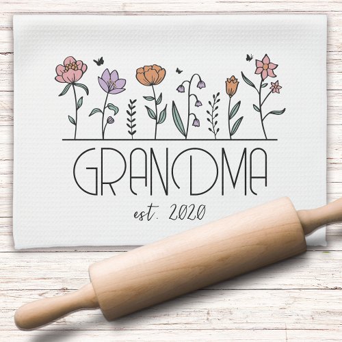 Personalized Grandma Wildflowers Kitchen Towel