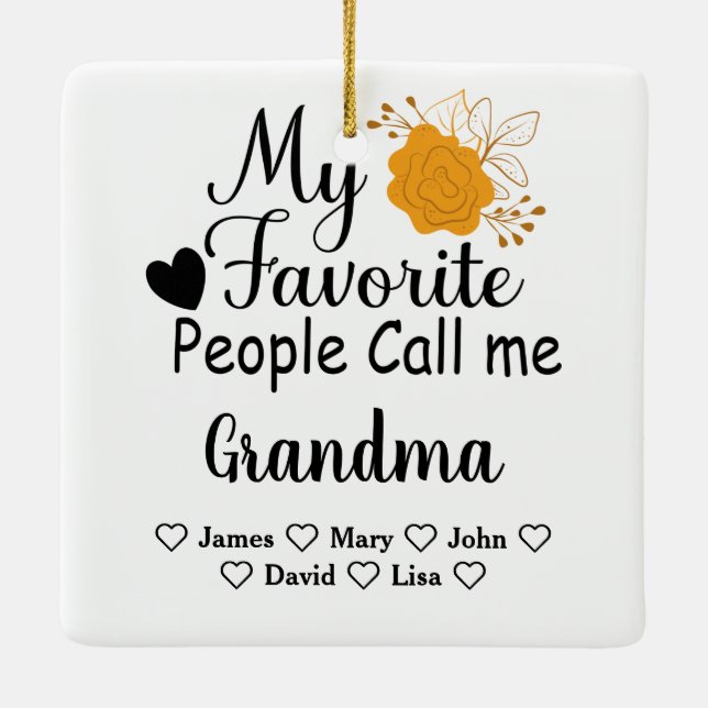 Personalized Grandma with names of the grandkids Ceramic Ornament (Back)