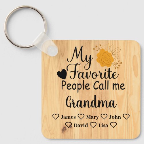 Personalized Grandma with names of the grandkids Keychain