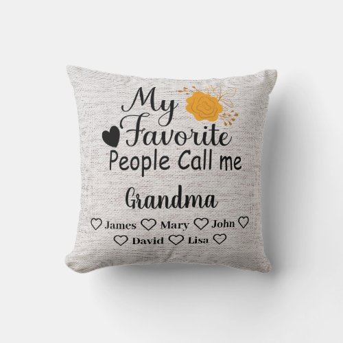 Personalized Grandma with names of the grandkids Throw Pillow
