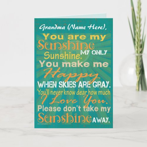 Personalized Grandma You are my Sunshine Greeting Card