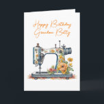 Personalized Grandma's Birthday | Vintage Card<br><div class="desc">Pretty floral vintage antique retro sewing machine personalized grandma's birthday card.</div>