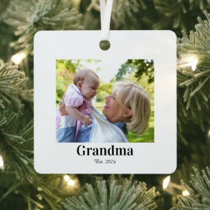Personalized Grandma's First Christmas Baby Photo Metal Ornament