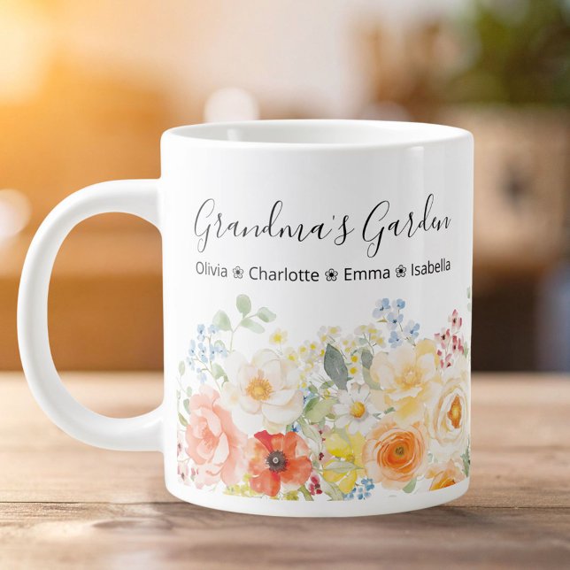 Personalized Grandma's Flower Garden Sunny Floral  Giant Coffee Mug (Creator Uploaded)