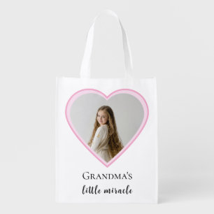 Personalized Grandma's Little Miracle Heart Photo Grocery Bag