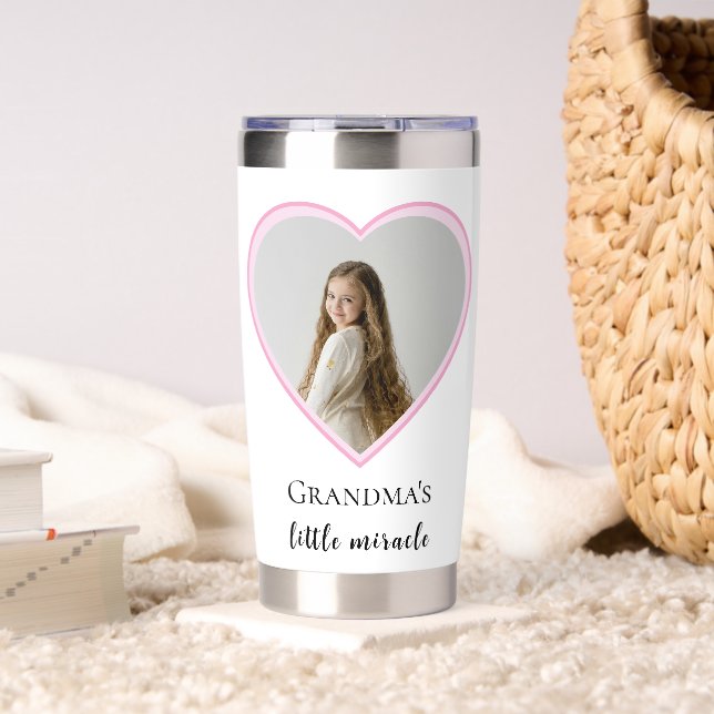Personalized Grandma's Little Miracle Heart Photo  Insulated Tumbler (Living Room (Rotated))