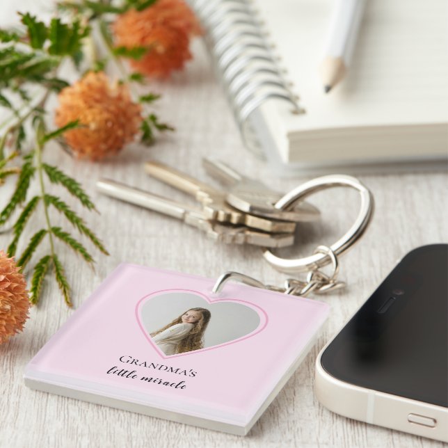 Personalized Grandma's Little Miracle Heart Photo  Keychain (Front Right)