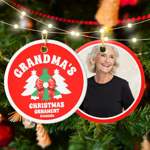 Personalized Grandma's Photo Christmas Tree Ceramic Ornament