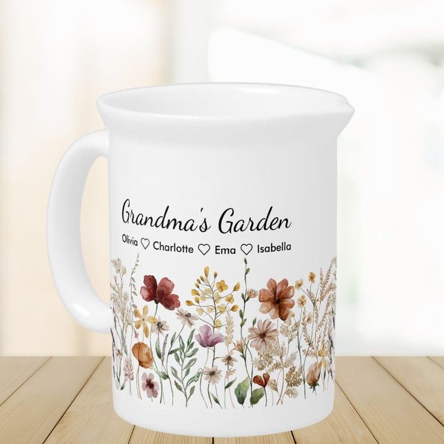 Personalized Grandma's Pretty Wildflower Garden Beverage Pitcher (In situ)