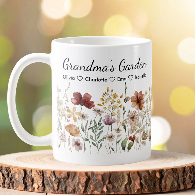 Personalized Grandma's Pretty Wildflower Garden Coffee Mug (In situ)
