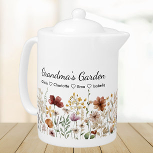 Personalized Grandma's Pretty Wildflower Garden Teapot