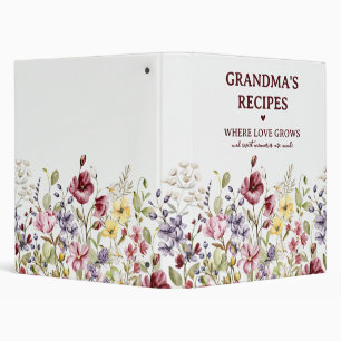 Personalized Grandma's Recipes Wildflower Recipe 3 Ring Binder