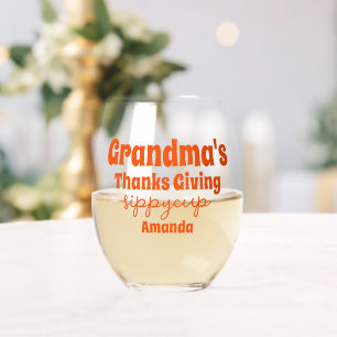 Personalized Grandma's Thanksgiving Sippy Cup Stemless Wine Glass