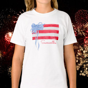 Personalized Grandmillennial Patriotic Bow Flag T-Shirt