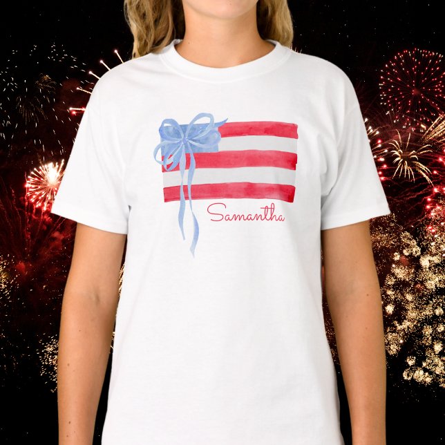 Personalized Grandmillennial Patriotic Bow Flag  T-Shirt (Creator Uploaded)