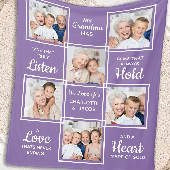 Personalized Grandmother Love You Grandma 6 Photo Fleece Blanket (Creator Uploaded)