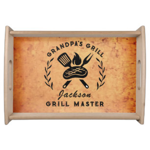 Personalized Grandpa BBQ Grill Master Custom Name Serving Tray