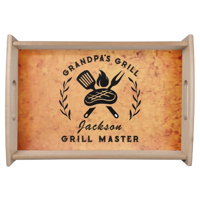 Personalized Grandpa BBQ Grill Master Custom Name  Serving Tray (Front)