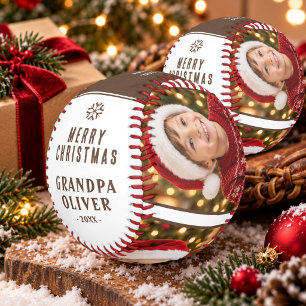 Personalized Grandpa Christmas 3 Photo Keepsake Baseball