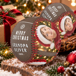 Personalized Grandpa Christmas 3 Photo Keepsake Baseball