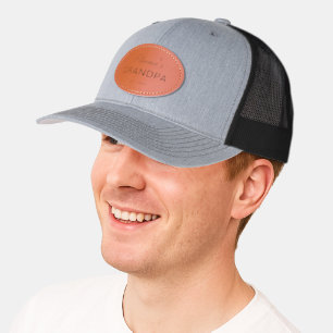 Personalized GRANDPA Custom Text Leather Patch Hat