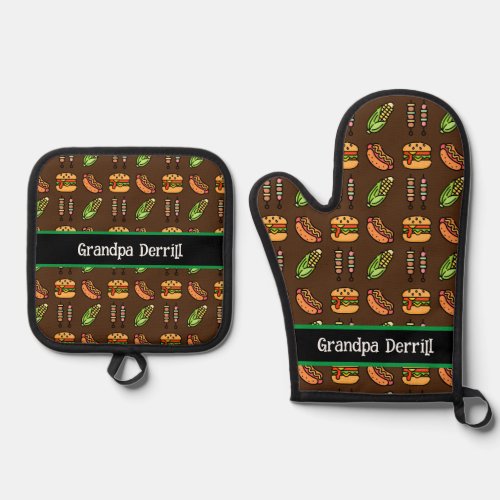 Personalized Grandpa Cute Barbecue Foods Oven Mitt  Pot Holder Set