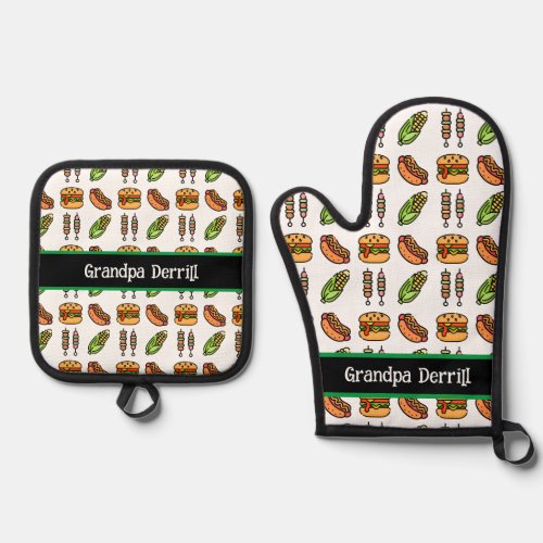 Personalized Grandpa Cute Barbecue Foods Oven Mitt  Pot Holder Set