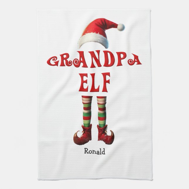 Personalized Grandpa Elf Christmas Kitchen Towel (Vertical)