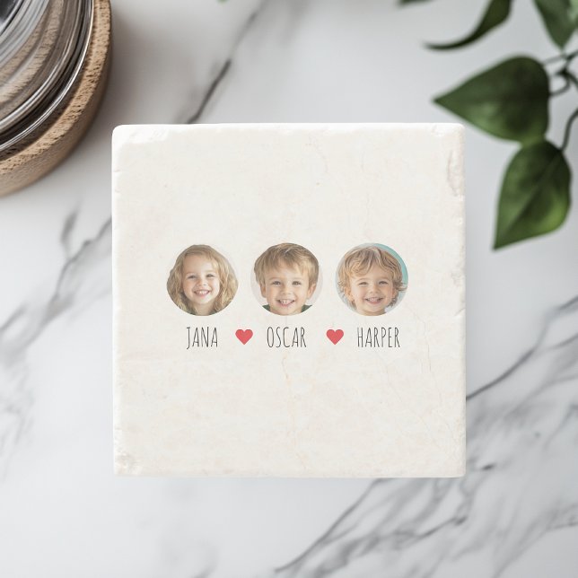 Personalized Grandpa EST 2025 with Grandkids Faces Stone Coaster (Creator Uploaded)