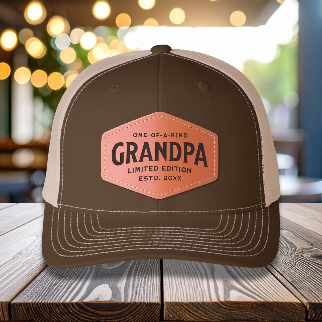 Personalized Grandpa Established Date Leather Patch Hat (Creator Uploaded)