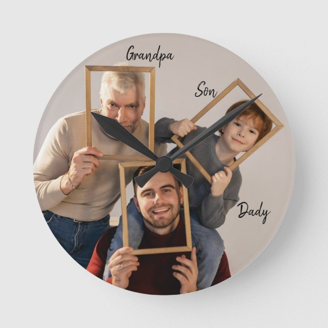 Personalized Grandpa Father Son  Round Clock (Front)