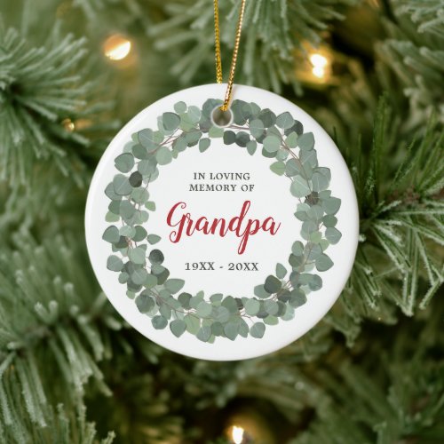 Personalized Grandpa Memorial Rustic Sage Wreath Ceramic Ornament